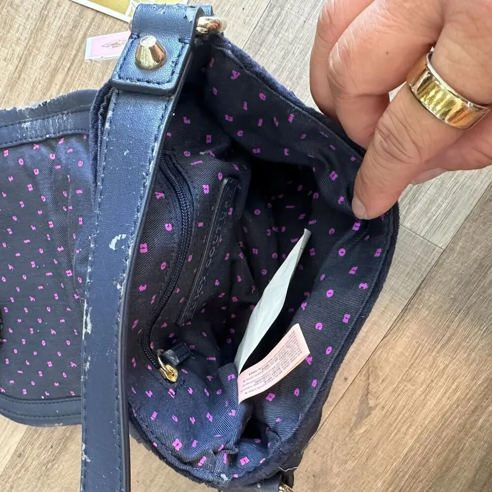 Juicy Couture Pink Scottie Hobo NWT Navy Blue Velour  Embroidered